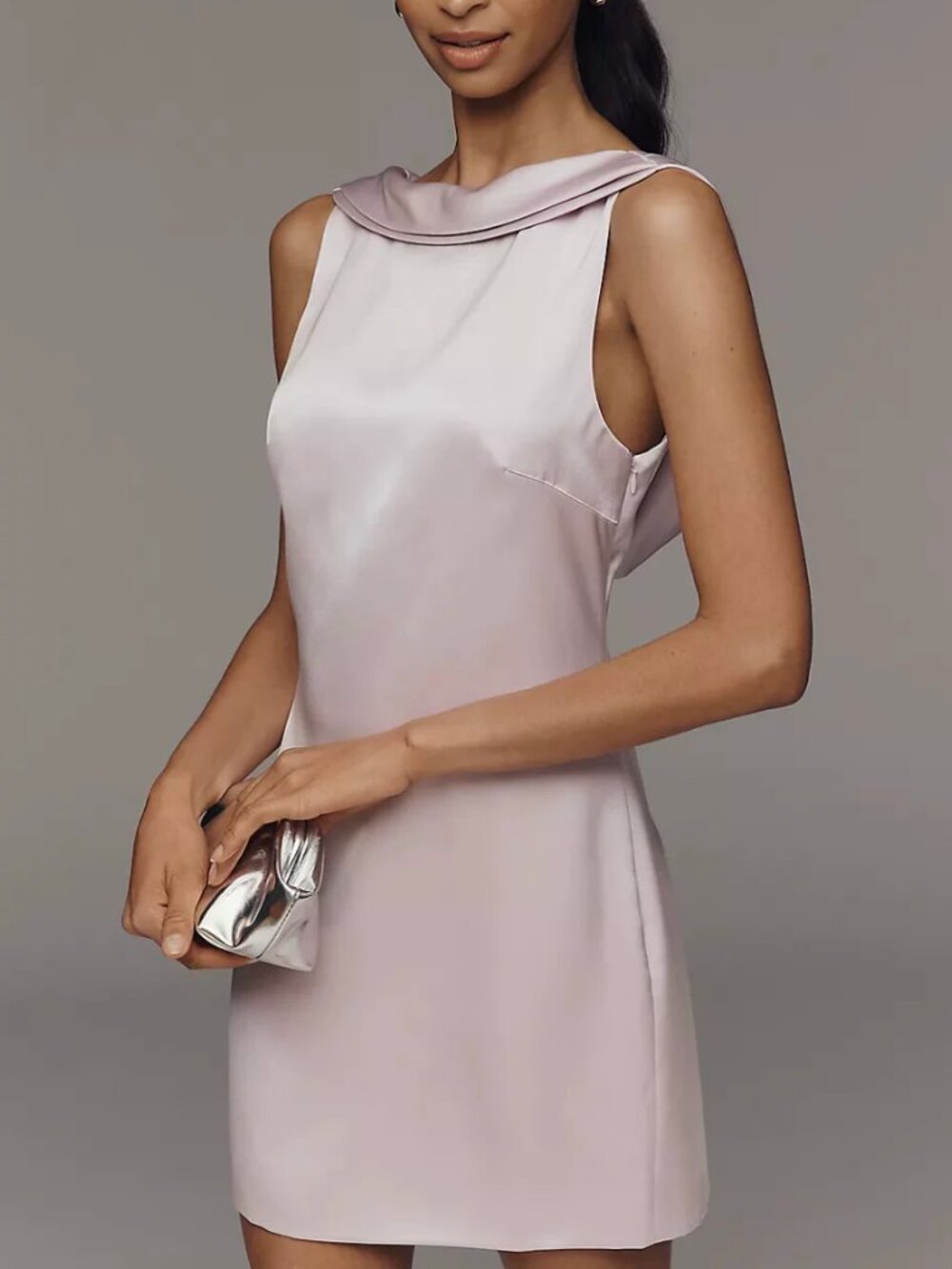 Anthropologie Mare Mare Draped Satin Mini Dress Lilac Purple Cocktail Party - Picture 4 of 10